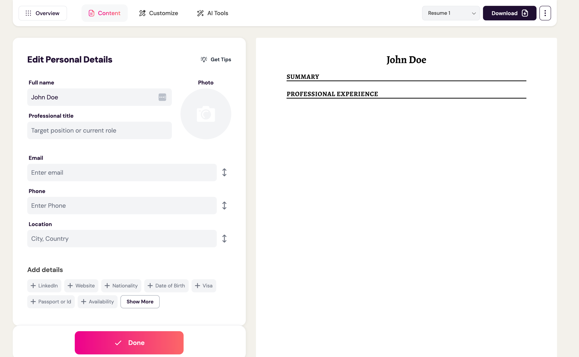FlowCV editor with design controls
